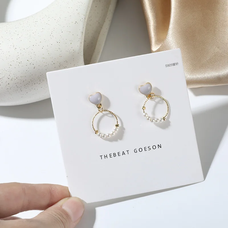 Glamour Fashion S925 Needle Korean Earrings New Temperament Small Ring Geometric Love Heart Pearl Sweet Girl Earrings