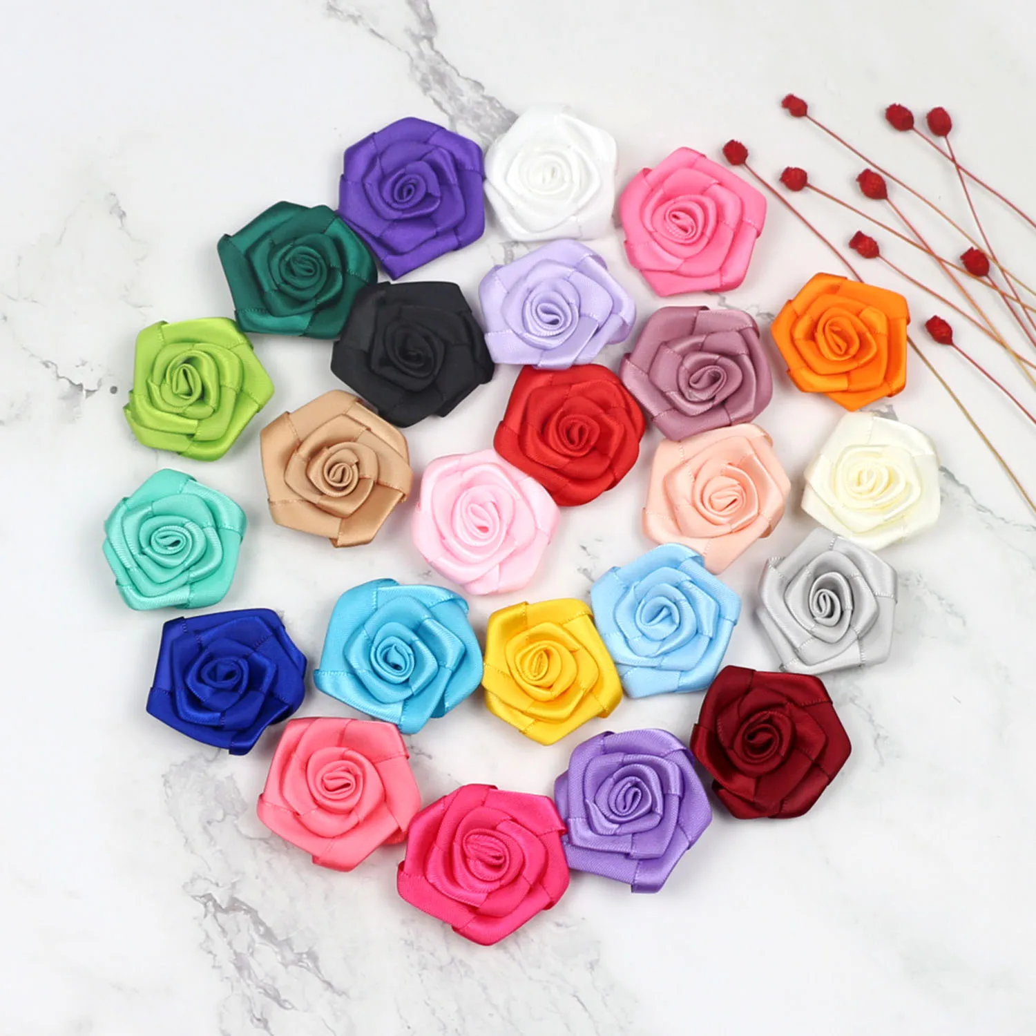 25/200PCS 35mm Multi-layer Grosgrain Rose Satin Ribbon Applique for sewing Handmade crafts Wedding Gift Box Scrapbooking Crafts