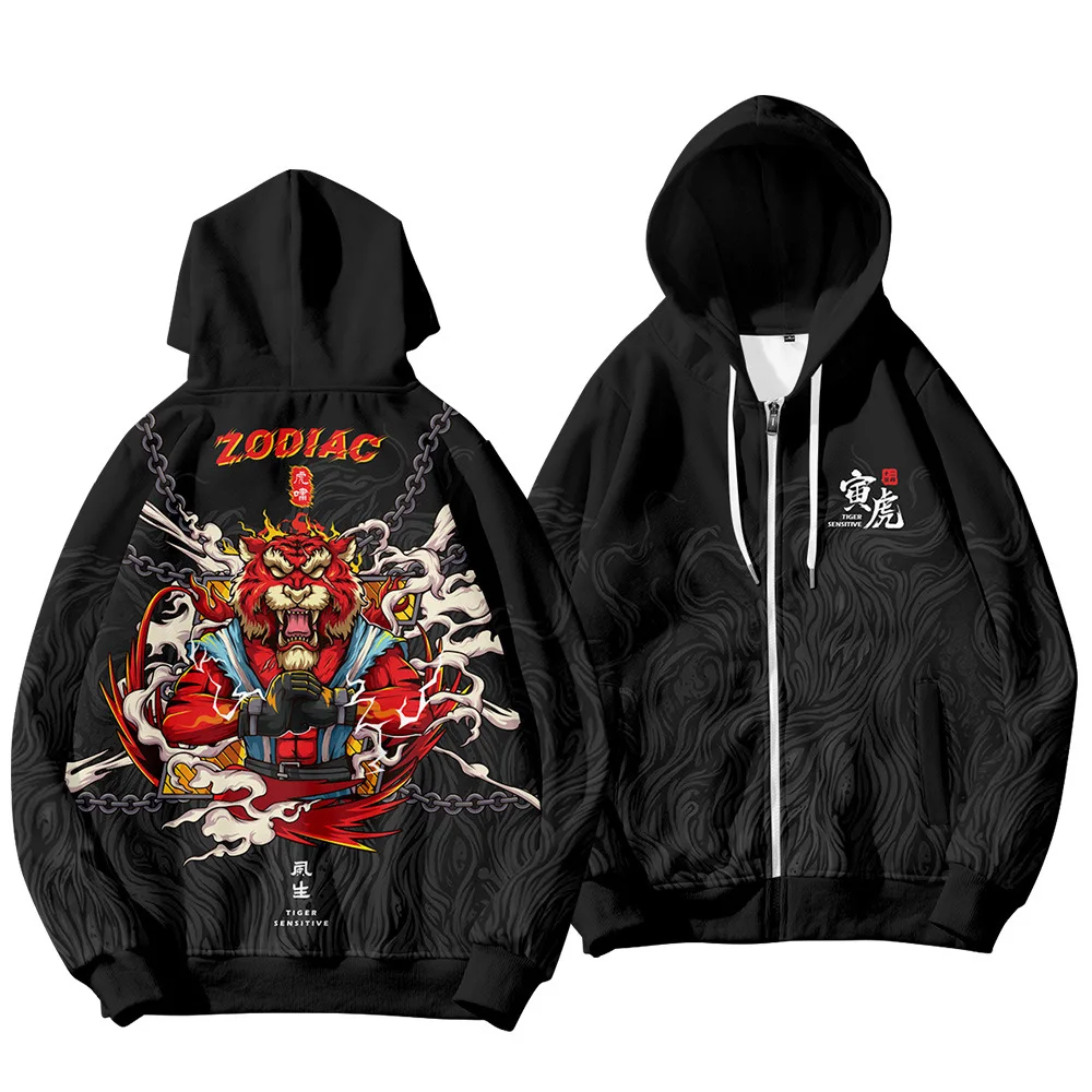 

Tiger Warrior Printed Zipper Hoodies Couple Women Men Autumn Casual Hoody Sweatshirts Hip Hop Streetwear Coats Oversize 6XL