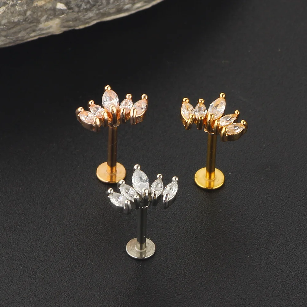 Kristall Blume Tragus Piercing Ohrring Flache 16G Kreuz Knorpel Piercing Stud Helix Schmuck Conch Rook Lappen Ohrring Labret Stud – Detail 7