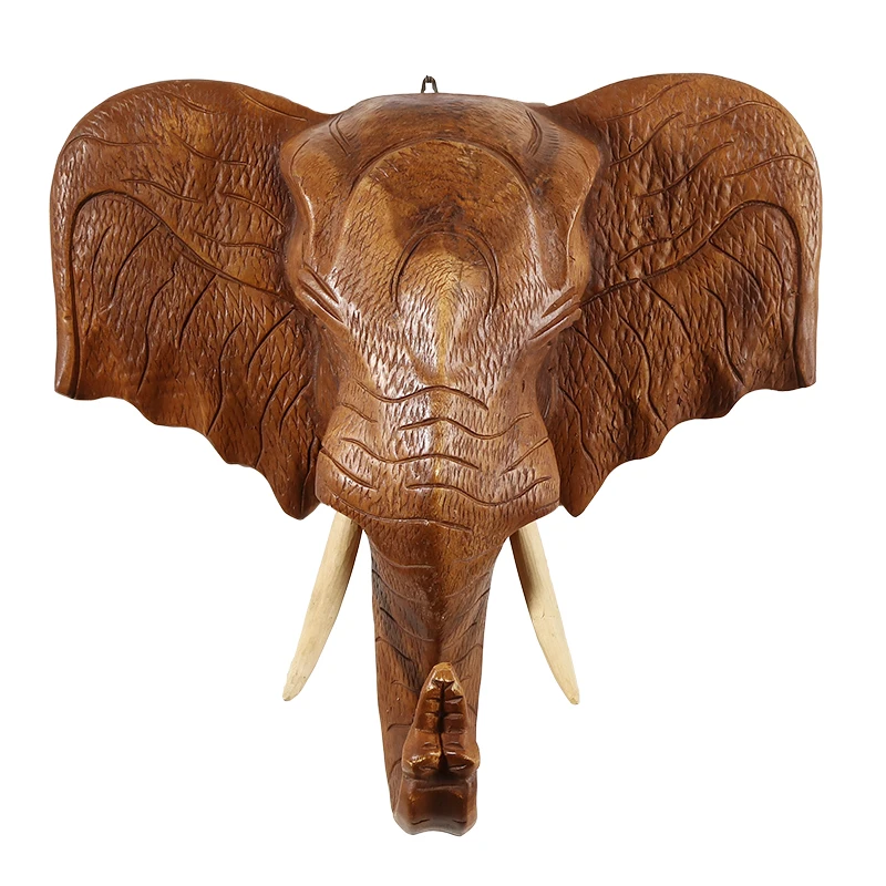 

CREATIVE WOOD CARVING DECOR THAILAND ELEPHANT HEAD FIGURINE STATUE WALL PENDANT DECORATION STATUES FOR DECORATIO R3333