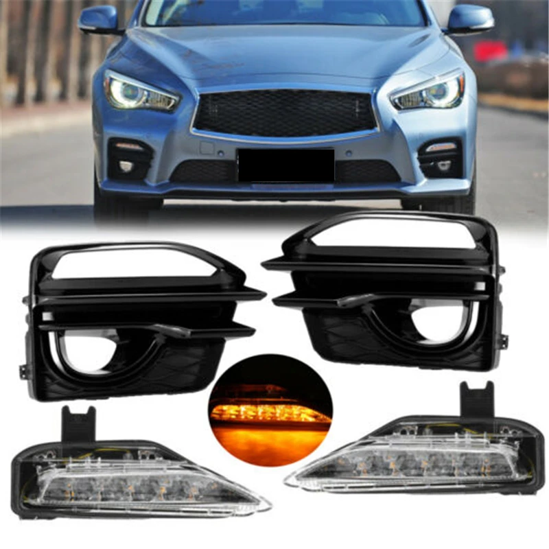 Car Front Fog Light Lamp Cover Bezels & Daytime Running Light Turn Signal Light Lamp For Infiniti Q50 Sport Model 2014-2019