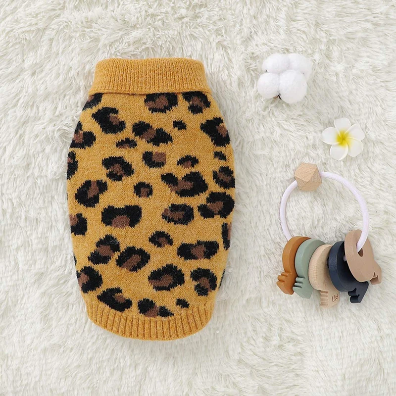 Benepaw Comfortable Dog Sweater Leopard Pattern Puppy Turtleneck Knitwear Clothes Warm Pet Pullover for Fall Winter