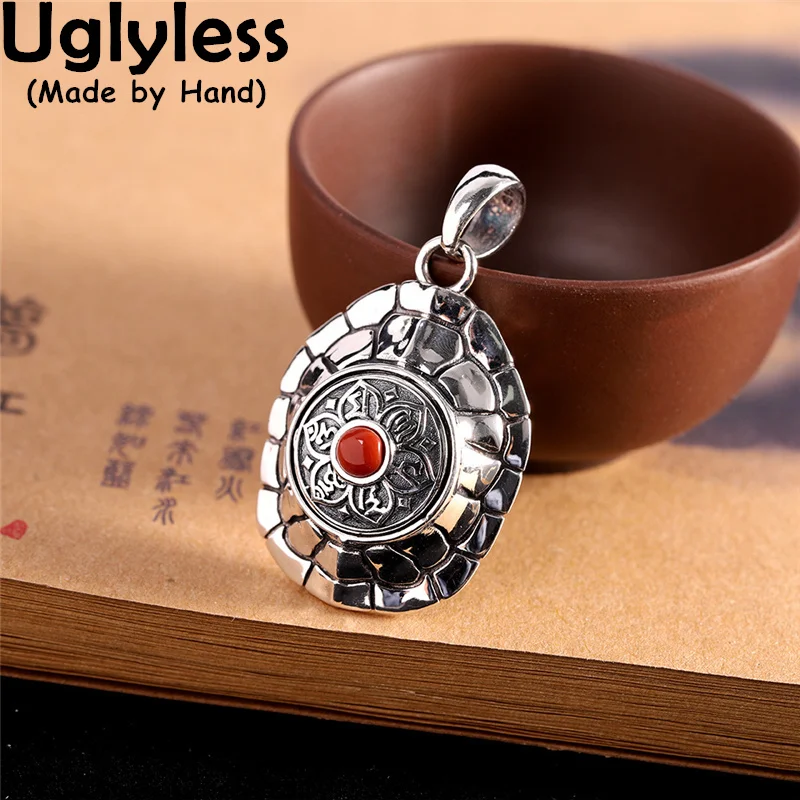 

Uglyless Be Rich Spinning Silver Turtle Shell Pendants for Men Women Unisex 925 Silver Necklaces Agate Lapis Turquoise NO Chains