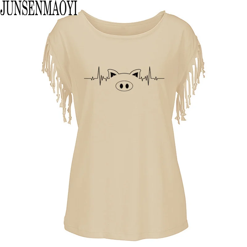 

New Summer Pig Heartbeat Women tshirt Funny t shirt Lady Yong Girl Top Tee Cotton O-Neck t-shirt femme t-shirts vintage tops