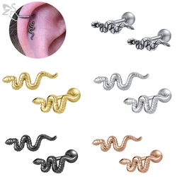 ZS 1 Pair Punk Snake Surgical Steel Stud Earring for Women Men Rose gold plated Earrings Helix Conch Cartilage Vintage Piercings