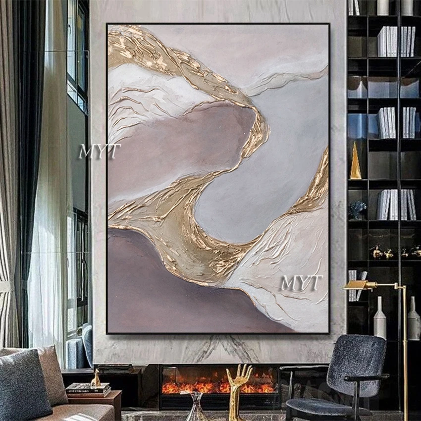 Heavy Texture Abstract Thick Oil Painting Gold Foil Design Modern Home Wall Hangings Canvas Paintings Wall Art For Hotel Decor