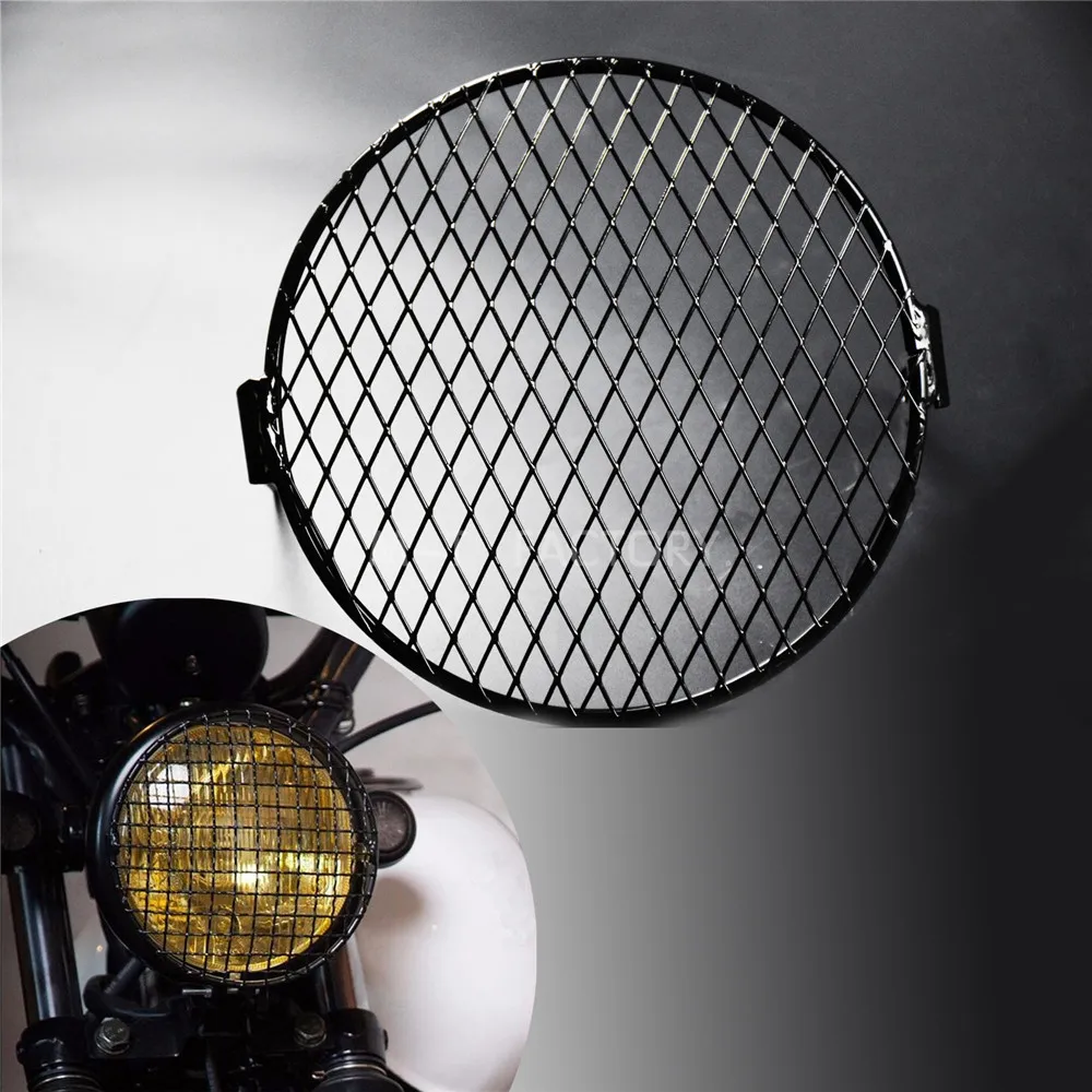 Motorcycle 6.3" Universal Retro Headlight Protector Vintage Grill Light Lamp Cover Black For Harley Cafe Racer Chopper Bobber