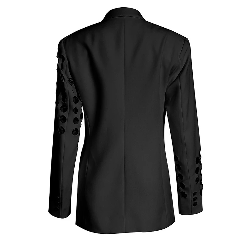 TWOTWINSTYLE Hollow Out Black Blazer Women Notched Long Sleeve Casual Minimalist Suit Female 2020 Autumn Fashion New Clothing