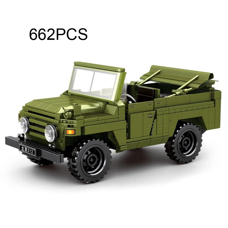 Classic Car Building Block China Military Jeeps Bricks Beijing Auto Bj212 Pull Back Vehicle Toys Collection For Boys Gift