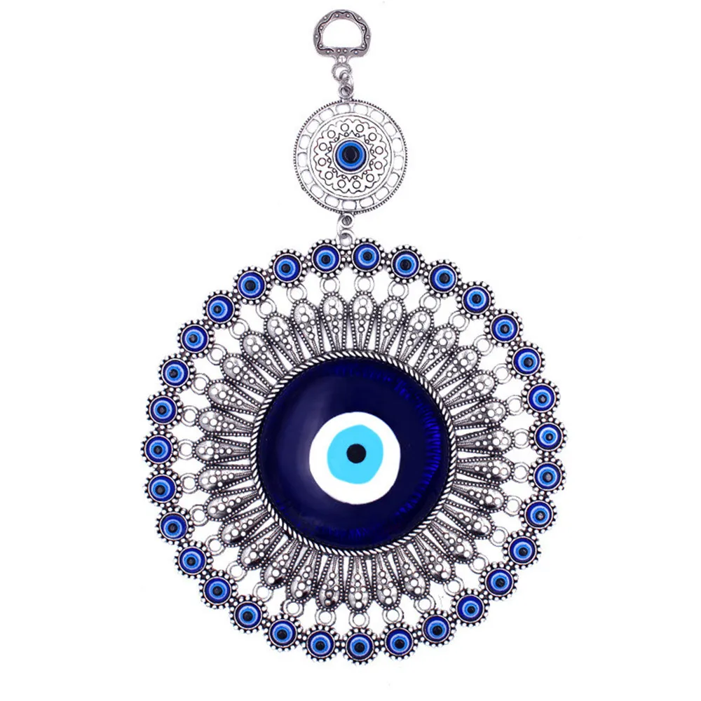 Retro Blue Big Turkish Eyes Wall Pendants, European Styles Silver Metal Home Garden Decoration, Creative Style, Living Room, 1Pc