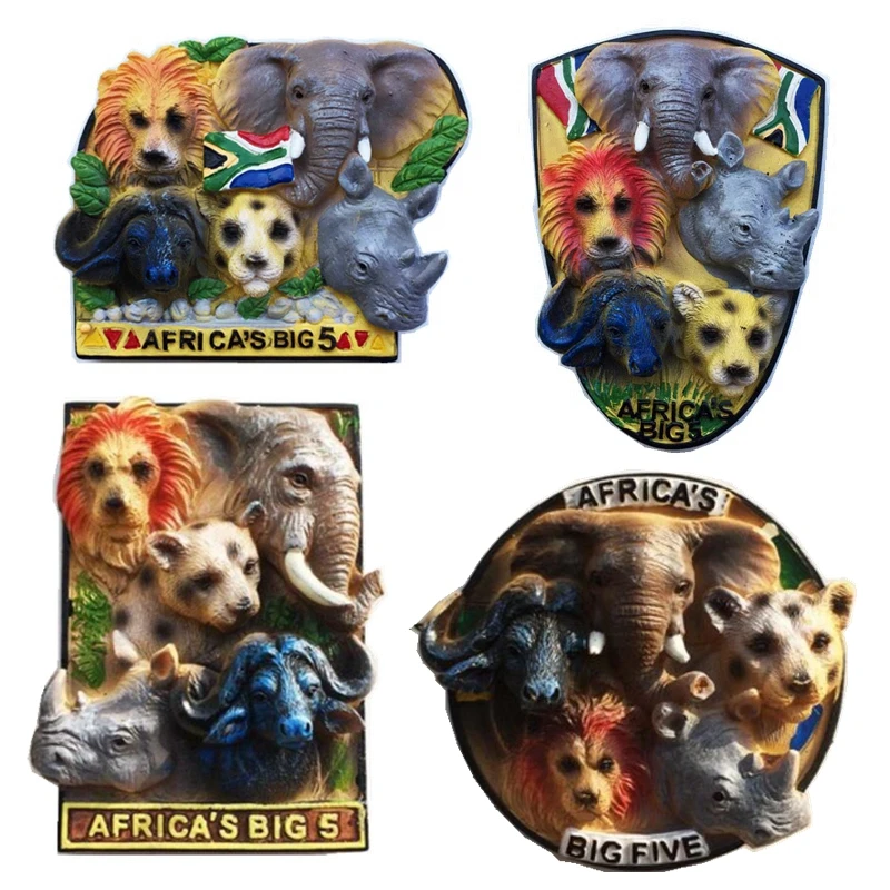 Heads Of Five Beasts In South Africa, Kenya, Tanzania 3D Fridge Magnets Tourism Souvenirs Refrigerator Magnetic Stickers