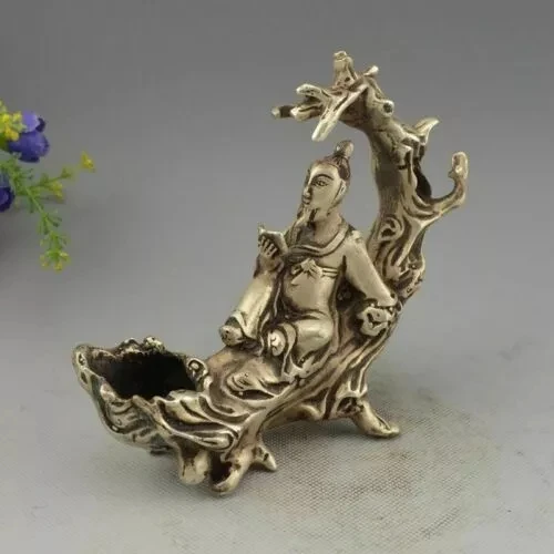 

Chinese Tibetan Silver The Old Man Under The Tree Book Bronze Statue