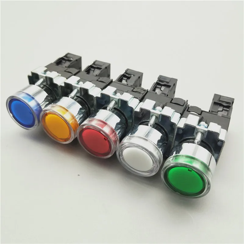 22mm Momentary XB2-BW3361 Round Push Button Switch with LED Light 1NO 24V/AC220V/AC380V Green,Red,Yellow,Blue ZB2-BE101C