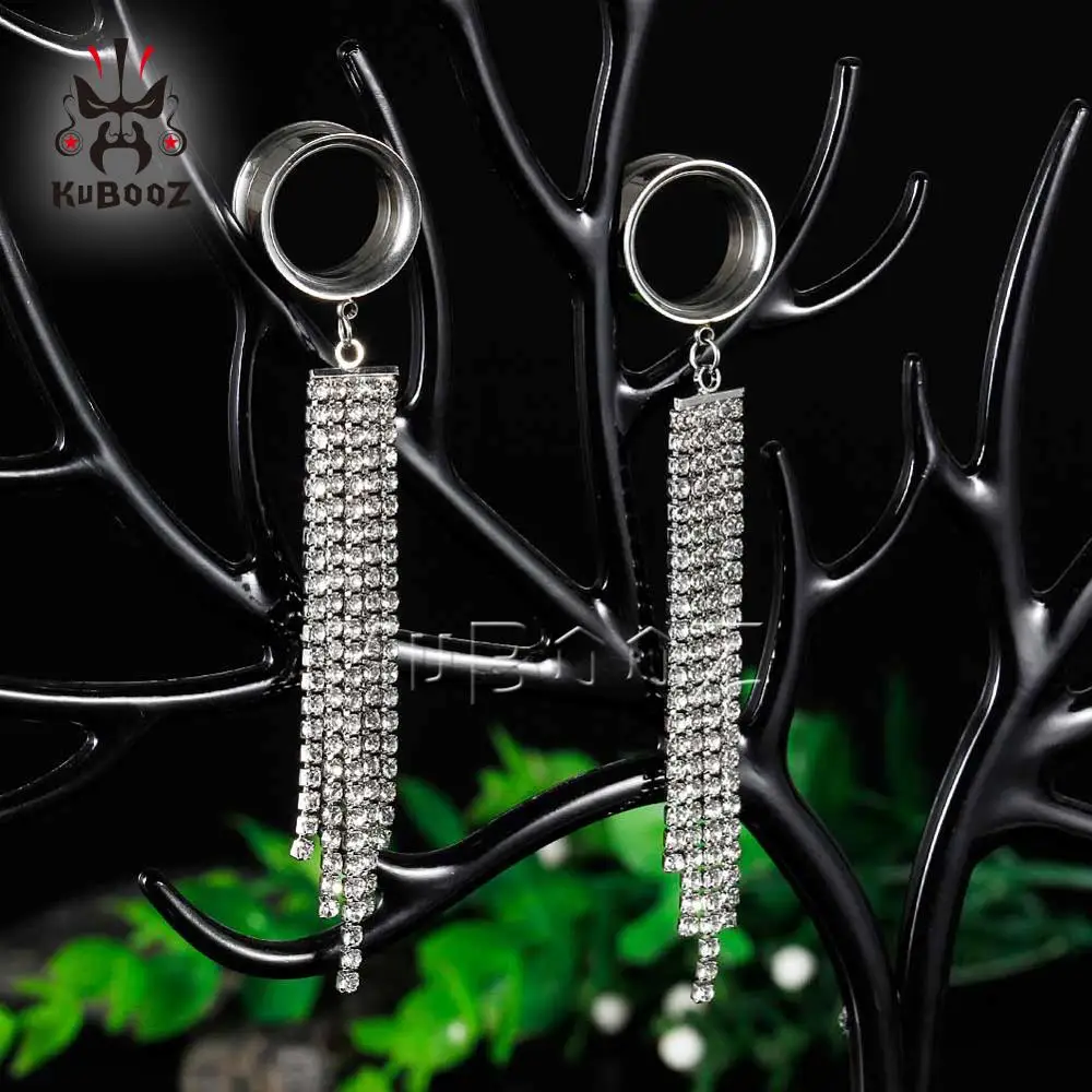 KUBOOZ Fashion Stainless Steel Bohemia Tassels Earrings Ear Tunnels Plugs Gagues 2PCS