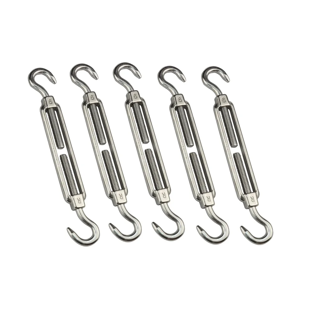 5PCS Stainless Steel 304 Turnbuckle Hook And Hook  Wire Rope Tension Heavy Duty M5 M6 M8 For Sun Shade Sail Cable Railing