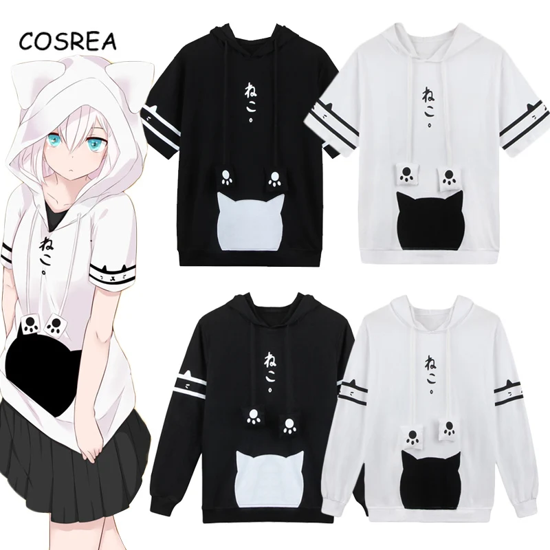 

Anime Neko Atsume Cosplay Hoodies Sweatshirts Women 3D Print Harajuku Hooded Pullover T-shirt Girls Kawaii Short Sleeve