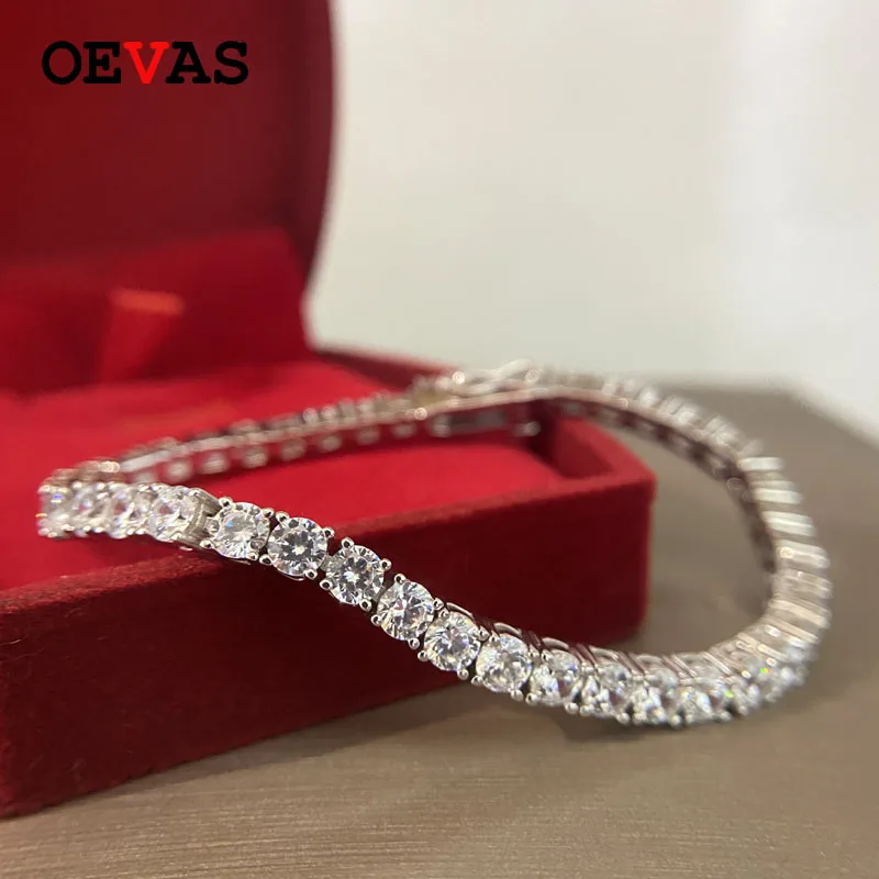 OEVAS 15/16/17/18CM Tennis Bracelets Real 925 Sterling Silver Jewelry Sparking High Carbon Diamond Eternal wedding Bracelet Gift