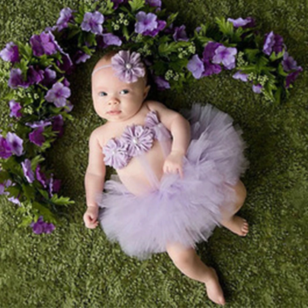 Baby Newborn Photography Props Cute Princess Infant Costume Outfit With Flower Headband Accesssories Baby Girls Dress Tutu Skirt