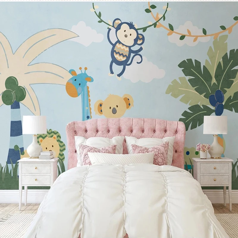 

Custom Wall Cloth Nordic Modern Cute Animal Monkey Photo Wall Mural Wallpaper Children's Kids Bedroom Backdrop Decor Covering