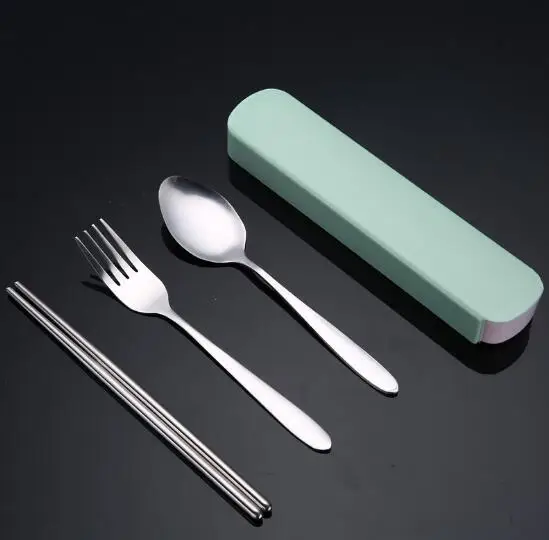 Portable Stainless Steel Camping Tableware Three-piece Set Spoon Fork Chopsticks Travel Outdoor Set Gift Promotion