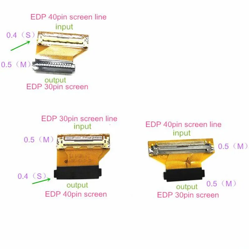 laptop laneso~1/ 2 lanes LED screen HQ S40 30 edp 0.4mm 0.5mm 30pin to 40pin 40 to 30 pin converter cable cord adapter connector