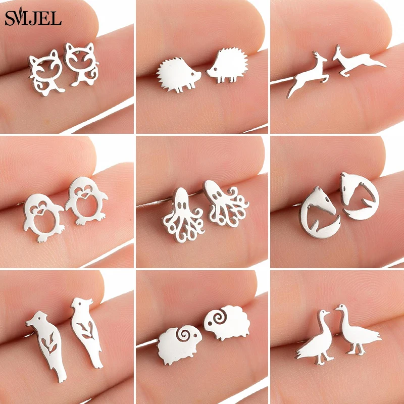 Multiple Octopus Earrings Women Female Stainless Steel Animals Cute Goose Bear Sheep Wolf Rhinoceros Earring Jewlery Pendientes