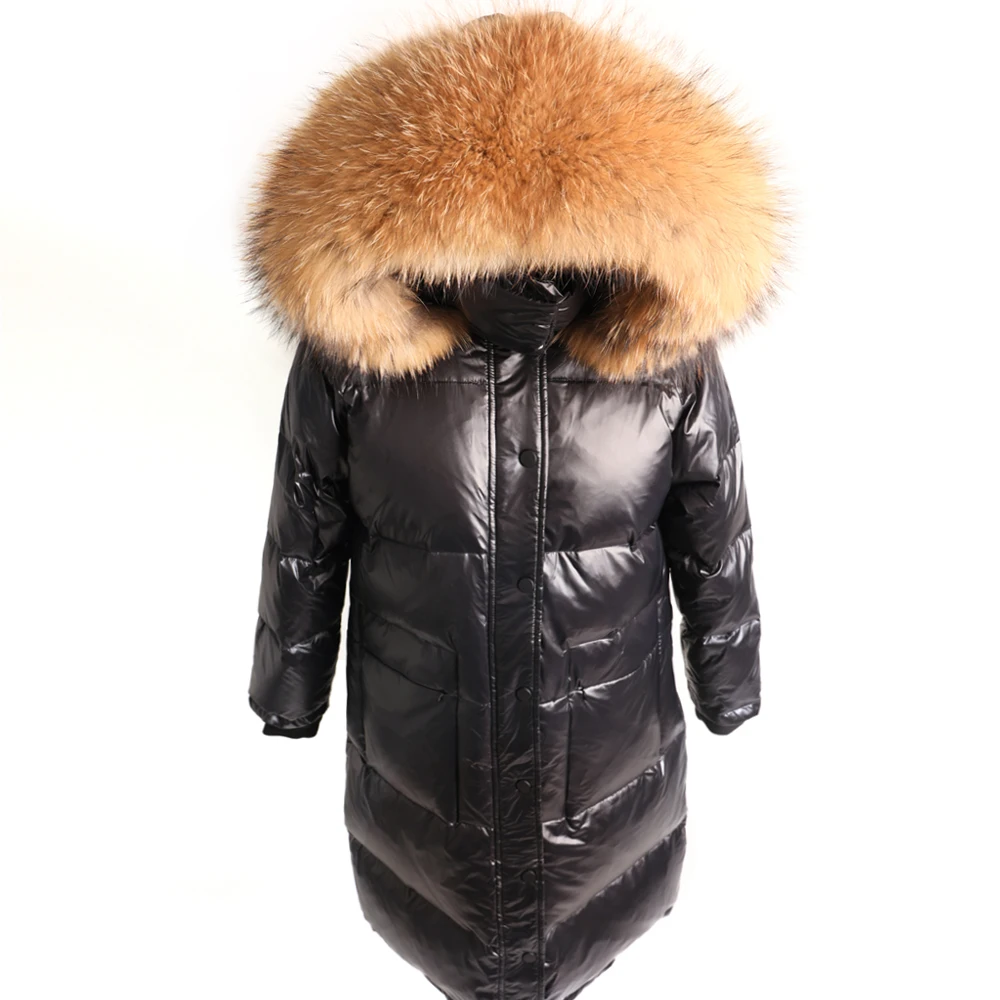 

winter women black down jacket real fox fur big collar coat Women's duck down jacket Warm long down coat Parka raccoon collar