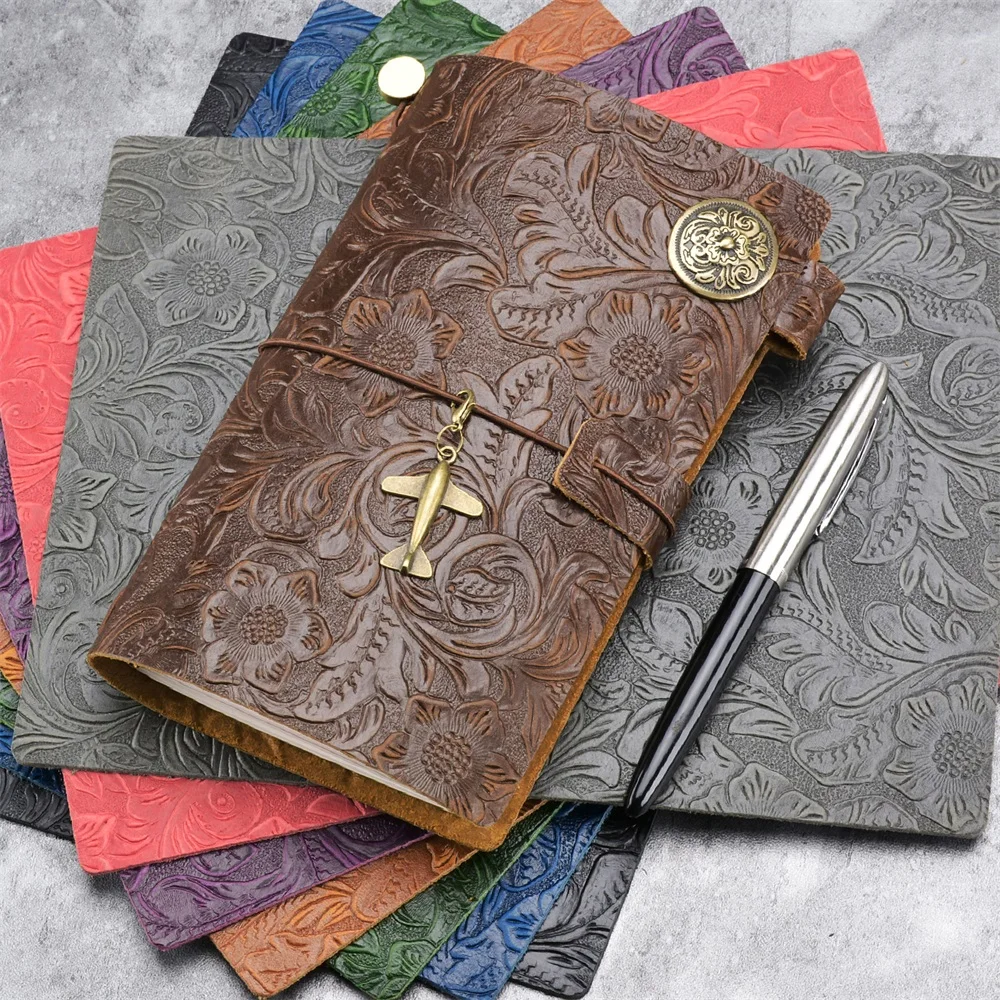 Foggy Wax / Carved Leather Notebook DIY Handmade Journal  Cowhide Portable Diary Retro Travel Notebook Personal Customized Book