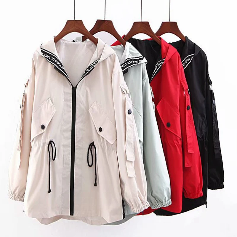 Women\'s hooded windbreaker with drawstring pocket, splicing casual, Large Size, 8XL, 7XL, 6XL, new autumn style.