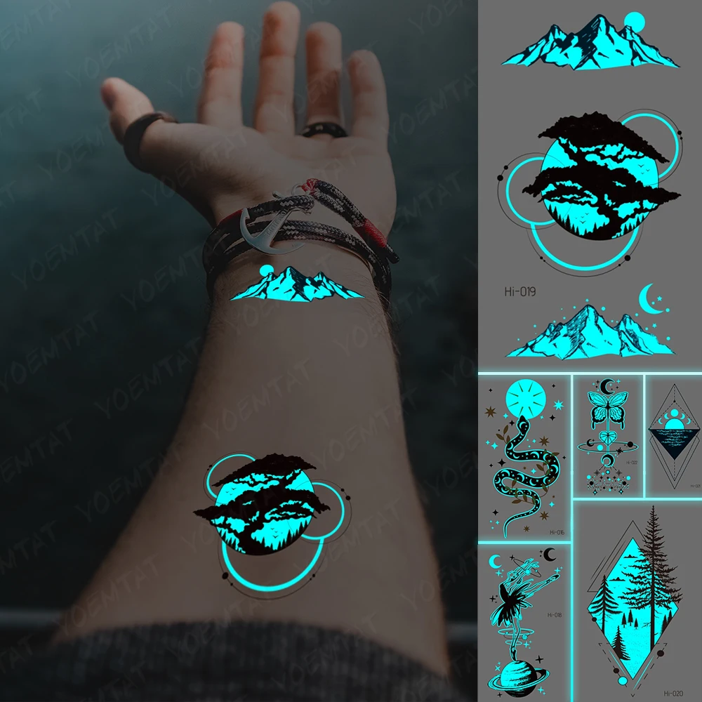 

Luminous Tattoo Mountains Rivers Plants Landscapes Waterproof Temporary Tattoo Sticker Deer Butterfly Body Art Men Women Tattoos