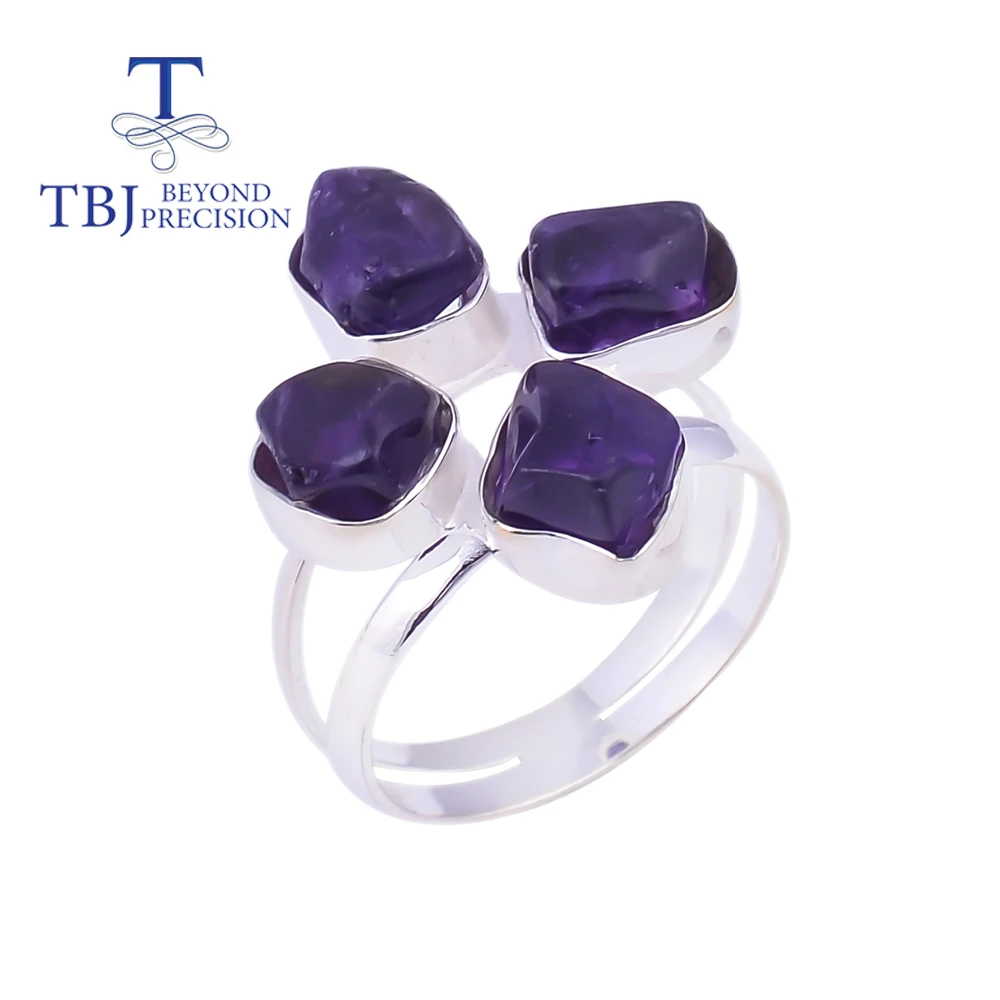 

TBJ,Natural Amethyst Rough gemstone Ring 925 Sterling silver handmade Women Fine Jewelry anniversary gift