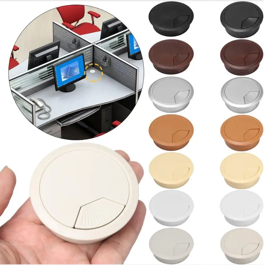 Useful 60/80mm Desk Table Plastic Cable Hole Cover PC Computer Desk Round Wire Tidy Grommet Hardware