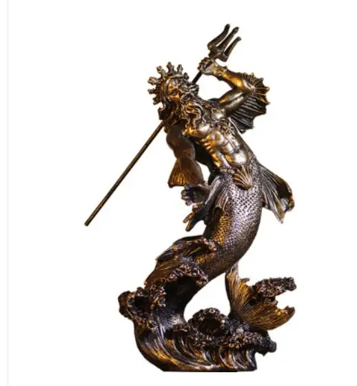 

GREEK MYTHOLOGICAL WARRIOR HANDICRAFT FIGURE SCULPTURE GOD OF THE SEA POSEIDON HOME HIGH-GRADE DECORATION PRODUCTS FIGURE STATUE