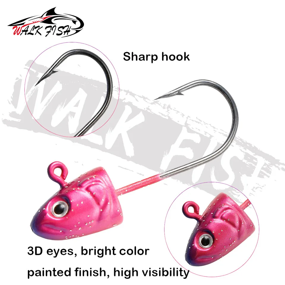 WALK FISH 5PCS/Lot 3.5g 5g 7g 10g Lead Head Fishing Hook Jig Head Hook Jigging Silicone Bait Soft Worm Hook Fishing Tackles