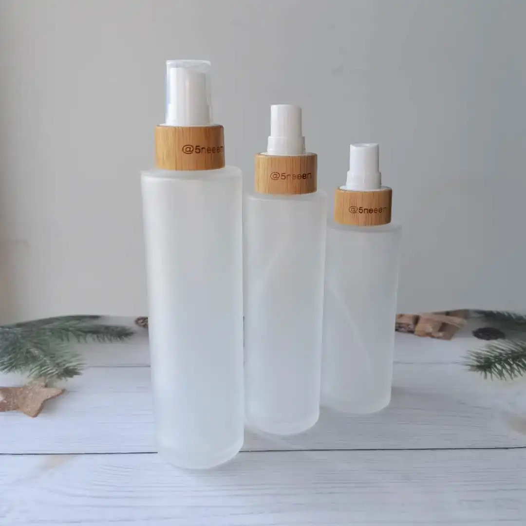 30ml 40ml Frosted Glass Spray Bottles With Eco-Friendly Bamboo Lid  For Lotion Toner Perfume Cosmetic Container 50ml 60ml 80ml