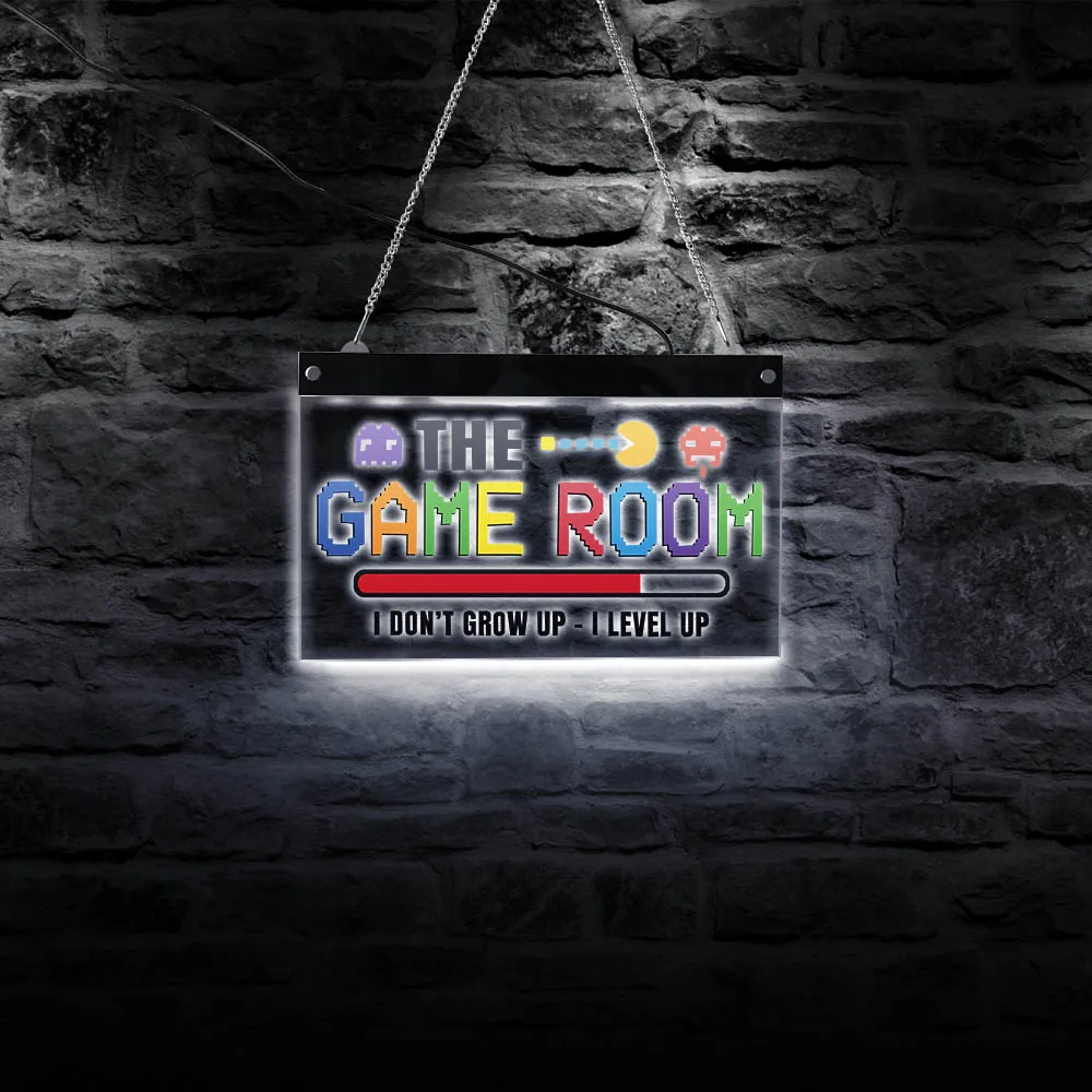 

I Don't Grow Up I Lever Up The Game Room LED Lighted Wall Sign Pixel Art Electronic Lighted Signs Gamers LED Illuminated Display