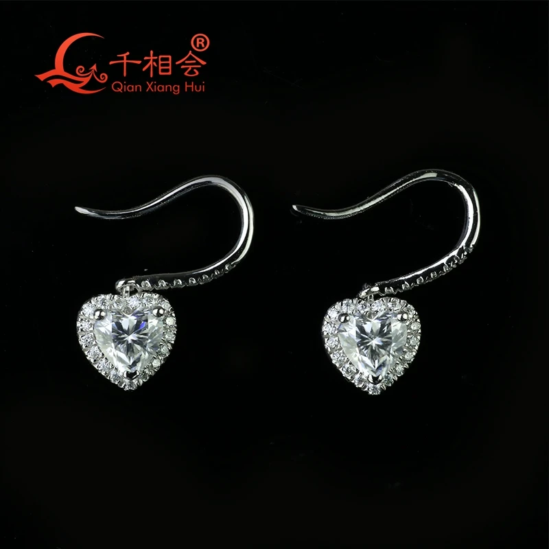 

7mm heart shape earrings ear stud s925 silver 5mm main stone D VVS white moissanite stone drop earring for dating jewerly