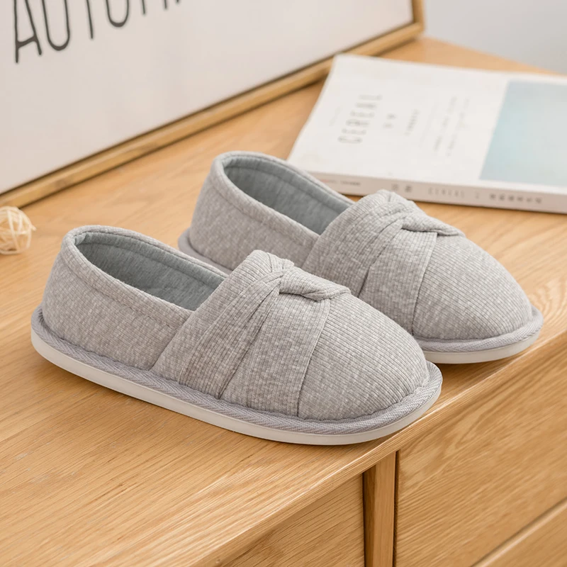여성용 얇은 가방 뒤꿈치 두꺼운 바닥 산후 가정용 면 슬리퍼, 용수철 및 가을 실내 부드러운 바닥 미끄럼 방지