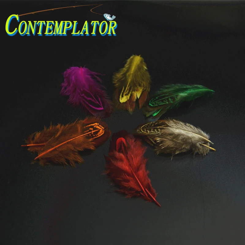 CONTEMPLATOR 50pcs Fly Tying Ringneck Pheasant Feathers 6colors Wild Pheasant feather Tying Mayflies Damsel Throats