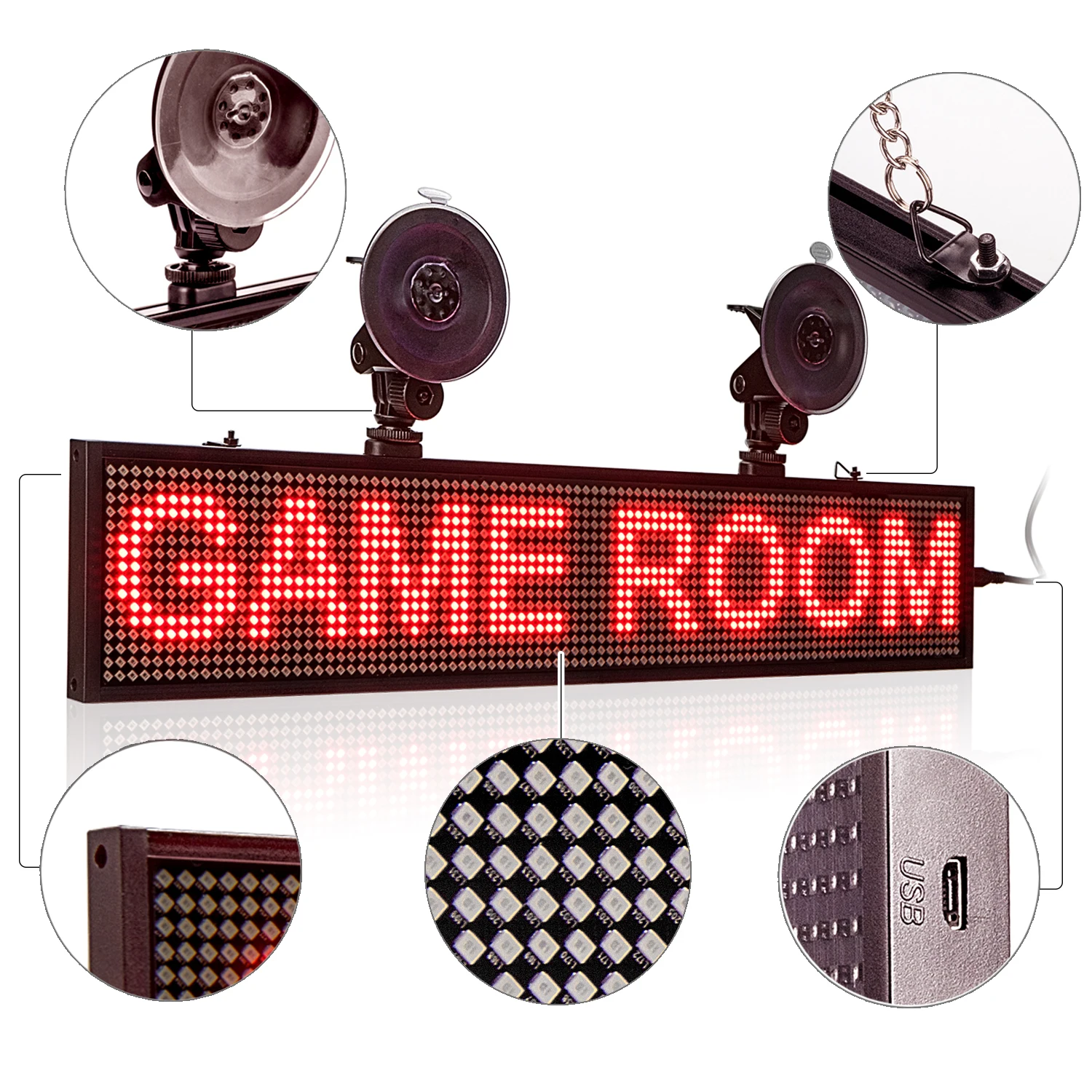 12V Vehicle LED Display Screen Indoor Wireless APP Programmable Scrolling Red Message Car Board P5MM SMD Multi-language 50cm