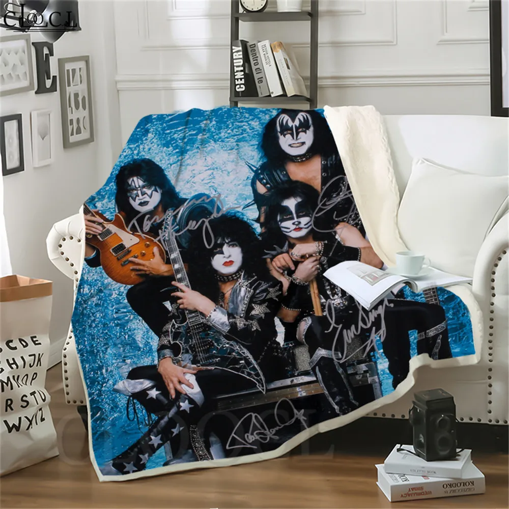 

Thicken Blanket KISS Rock Band Printed Throw Blankets for Beds Plush Fluffy Teenager Home Decoration Beddings Adult Quilt