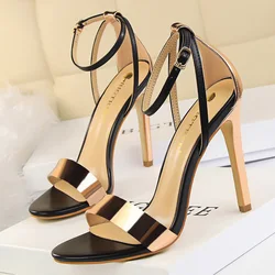 BIGTREE Shoes Pu Leather High Heels 2024 New Women Heels Sexy Stiletto Heels 11 Cm Party Shoes Color Matching Women Sandals