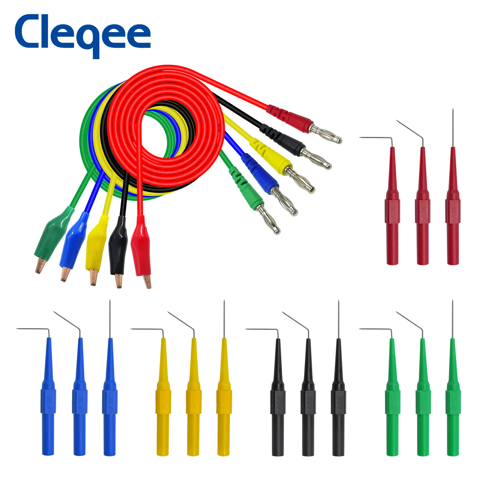Cleqee P1920 20 قطعة/المجموعة عودة مسبار كيت 4 مللي متر الموز التوصيل إلى التمساح كليب المتر اختبار الرصاص 30V /10A للسيارات أداة