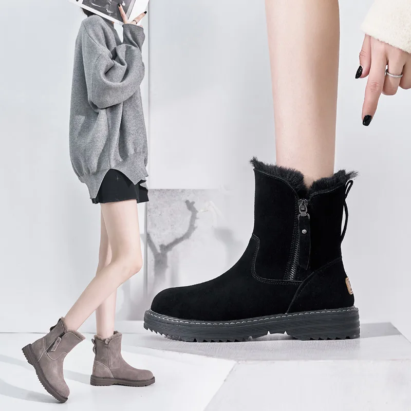 New Winter Boots Women Genuine Leather Shoes Cow Leather Women Snow Boots Warm Shoes Cold Winter Woman Ankle Boots L041