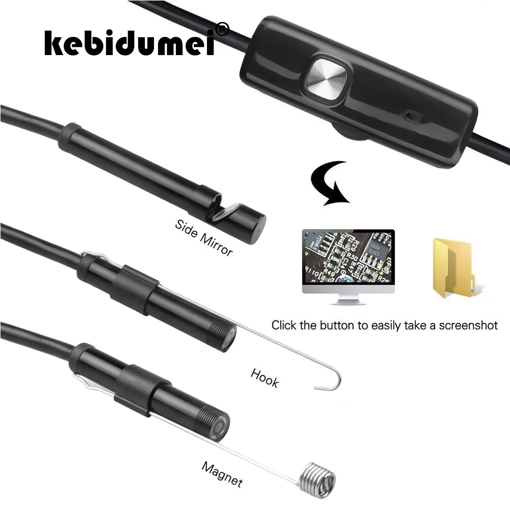 kebidumei Mini Camera USB 1m /7mm Lens Rigid Inspection Snake Tube Waterproof Endoscope with 6 LED Borescope for Android Newest