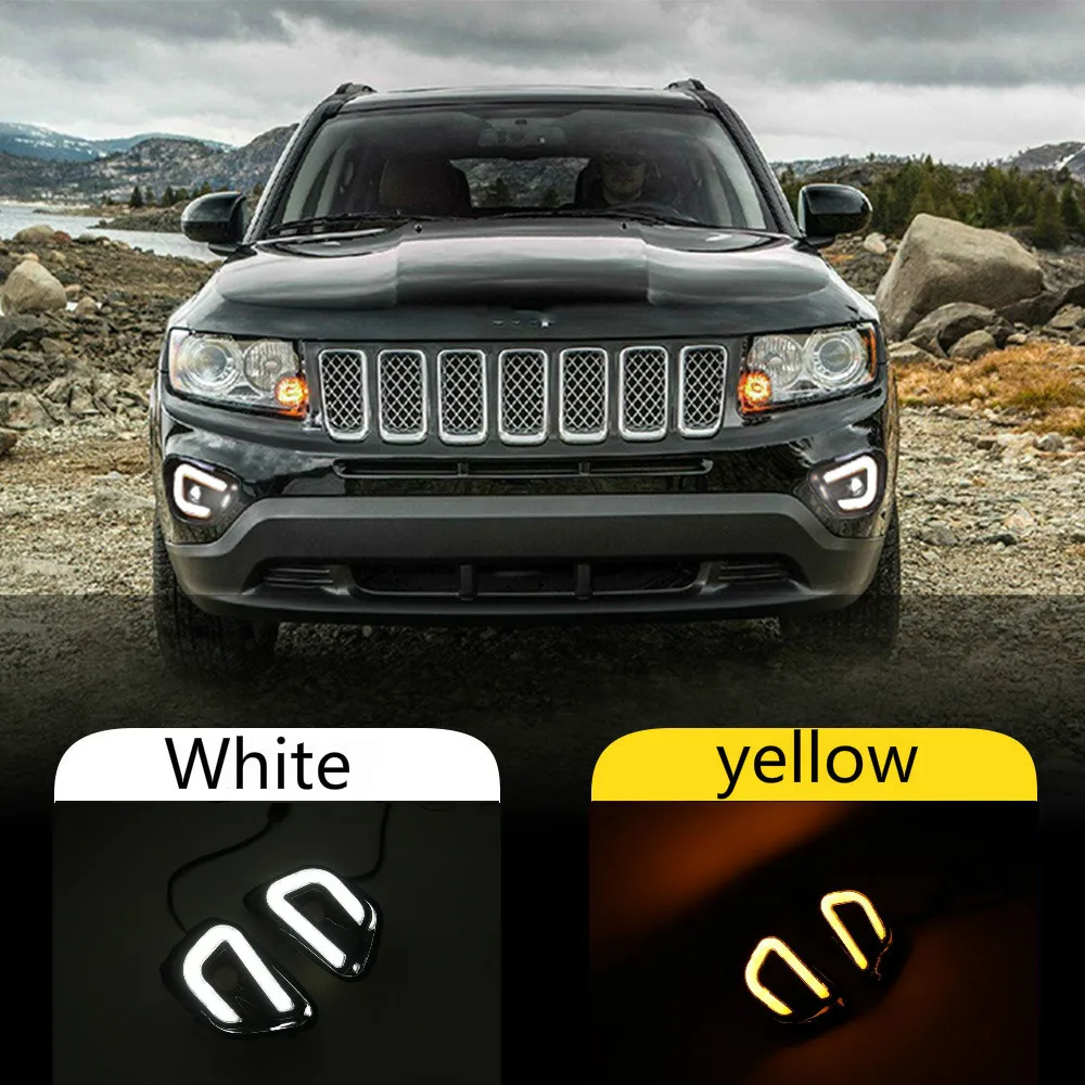 

1 set LED DRL Daytime Running Lights With turnning yellow signal Lamp For Jeep Compass 2011 2012 2013 2014 2015 2016