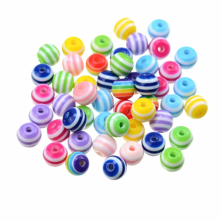 Mixed Round 6/8/10/12/14/20mm Charm stripe Resin Ball Spacer Beads For Handmade Fashion Jewelry Making DIY