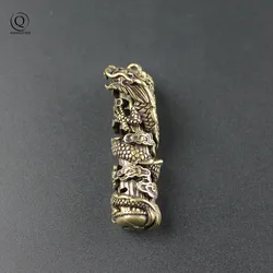 Pure Brass Cylindrical Huabiao Dragon Hollow Out Dragon Keychain Retro Copper  Hanging Car Key Chain Waist Pendant Ornament Jew