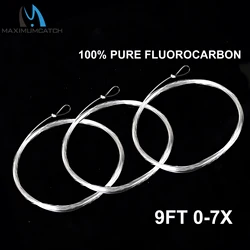 Maximumcatch Tapered Leader Fly Fishing Line 100% Pure Fluorocarbon 9ft 0-7X Leader Line with Loops Clear Color Fishing Cord